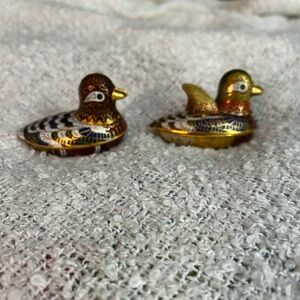 Vintage Cloisonné enamel hand painted duck trinket boxes